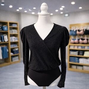 White Birch Elegant Black Sparkly Bodysuit NWOT